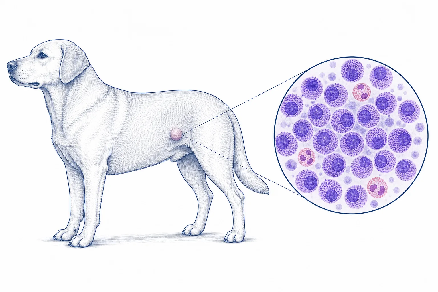 Veterinary illustration of a canine mast cell tumour and mast cell cytology